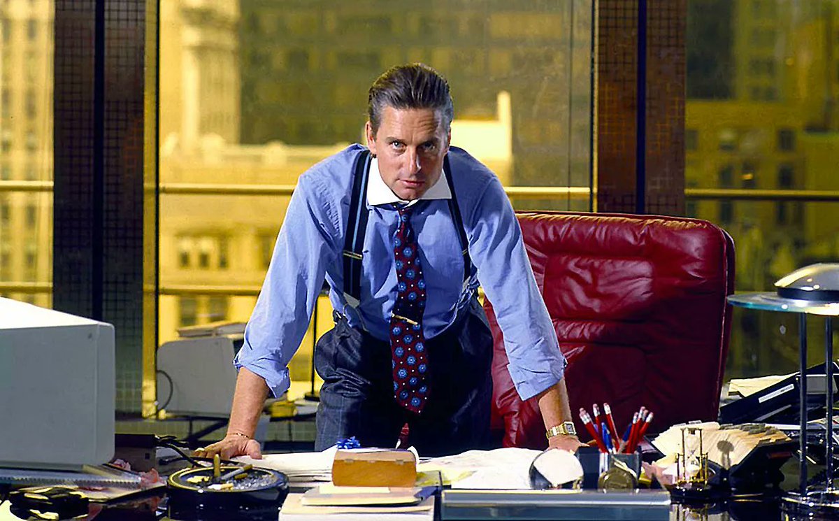 Gordon Gekko in suspenders and a tie